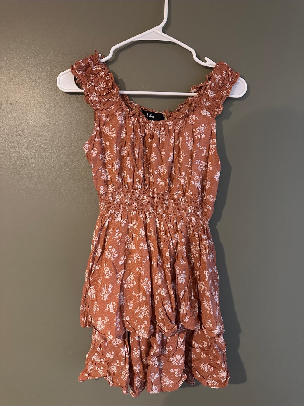 Lulu’s Rust Floral Smocked Tiered Sundress